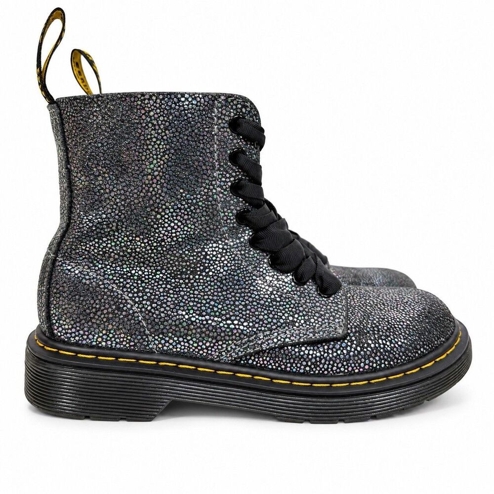 Dr Martens 1460 Glitter Boots Girls Kids 13 Black Sparkle Side Zip Combat